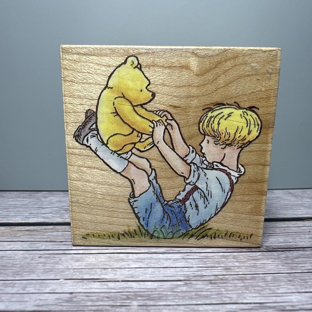 Christopher and Pooh at Play Winnie The Pooh Rubber Stamp All Night Media 782F